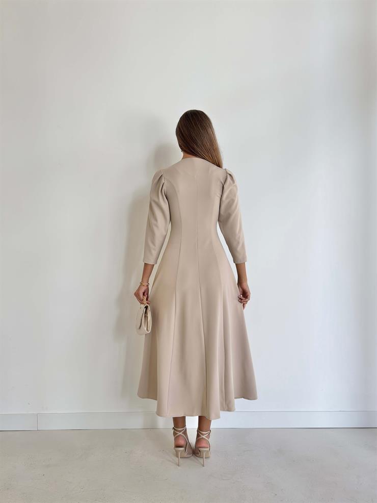 Düğme Detaylı V Yaka Melda Taş Kadın Elbise 26K034