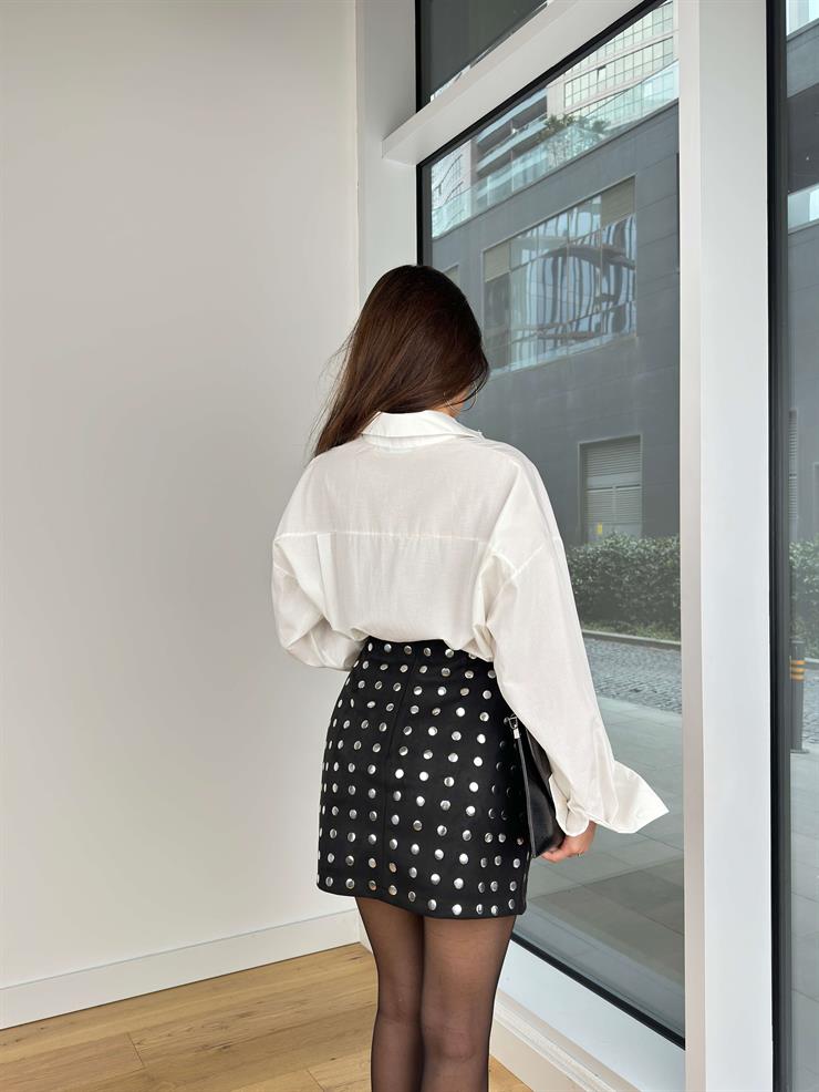 Zımba Detaylı Meni Siyah Kadın Mini Etek 25K346