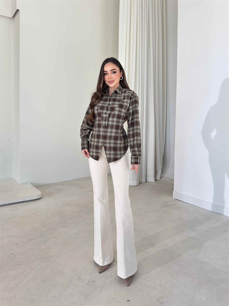 İspanyol Paça Merlen Bej Kadın Kot Pantolon 26Y059