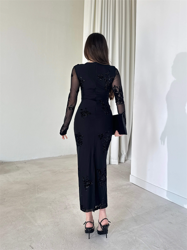 Parıltı Detaylı Mevra Siyah Kadın Tül Elbise 26Y055