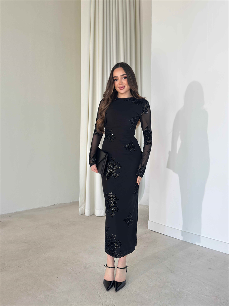 Parıltı Detaylı Mevra Siyah Kadın Tül Elbise 26Y055