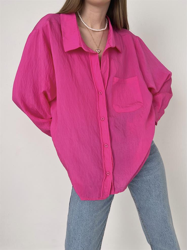 	Önü Cep Detaylı Oversize Michelle Kadın Pembe Gömlek 22Y000125