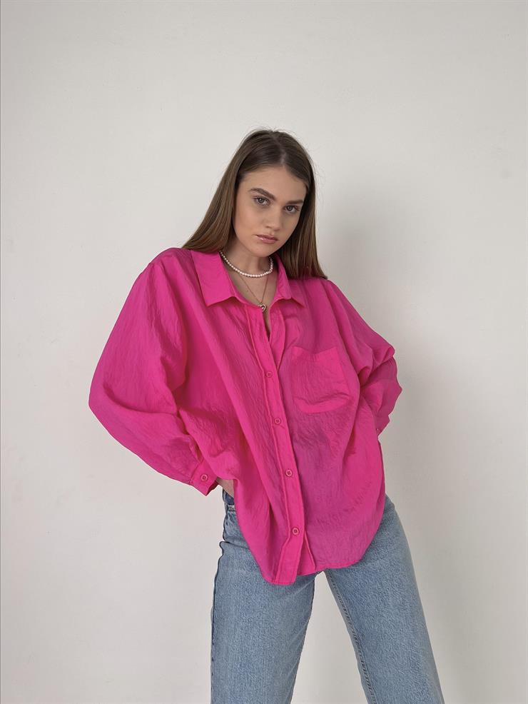 	Önü Cep Detaylı Oversize Michelle Kadın Pembe Gömlek 22Y000125