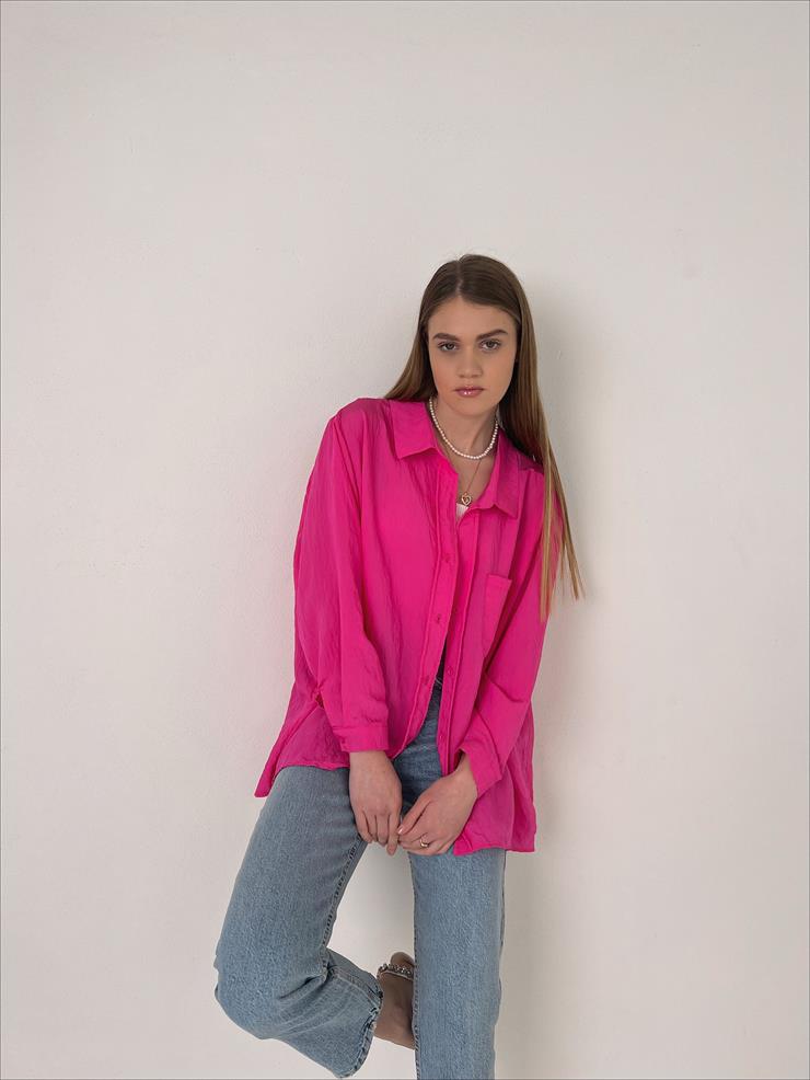 	Önü Cep Detaylı Oversize Michelle Kadın Pembe Gömlek 22Y000125
