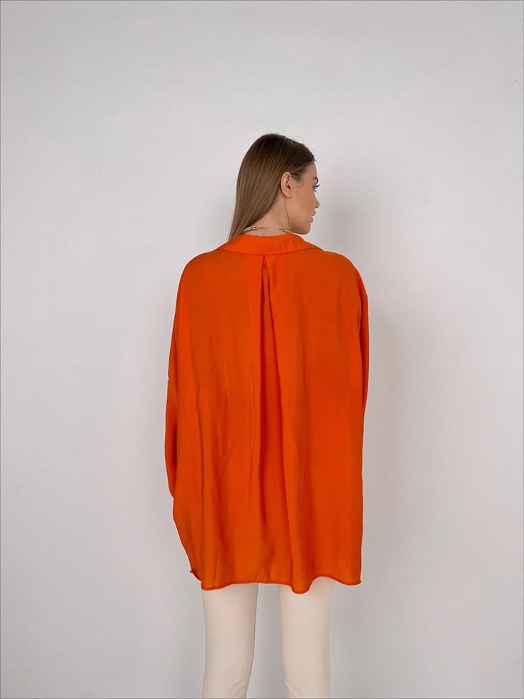 Önü Cep Detaylı Oversize Michelle Kadın Turuncu Gömlek 22Y000125