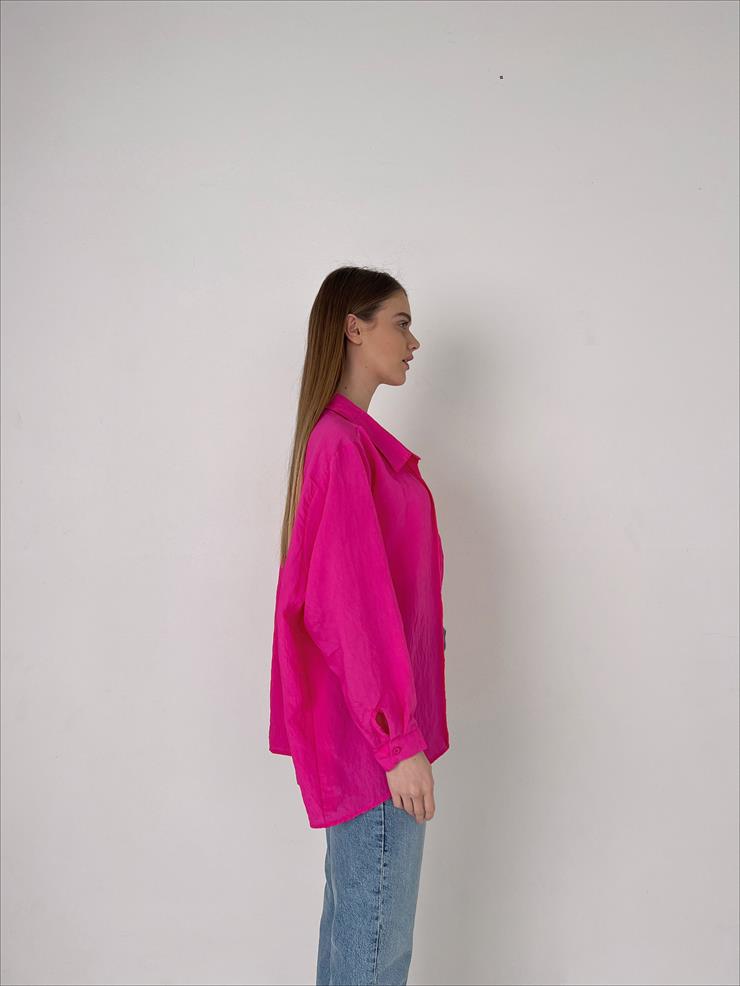 	Önü Cep Detaylı Oversize Michelle Kadın Pembe Gömlek 22Y000125