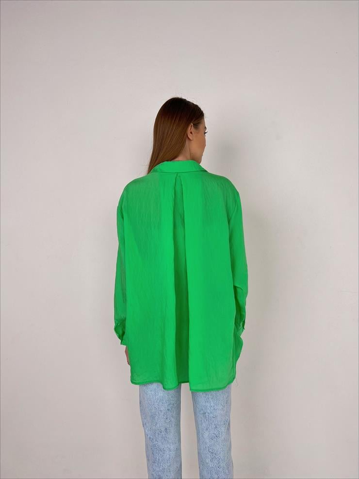 Önü Cep Detaylı Oversize Michelle Kadın Yeşil Gömlek 22Y000125