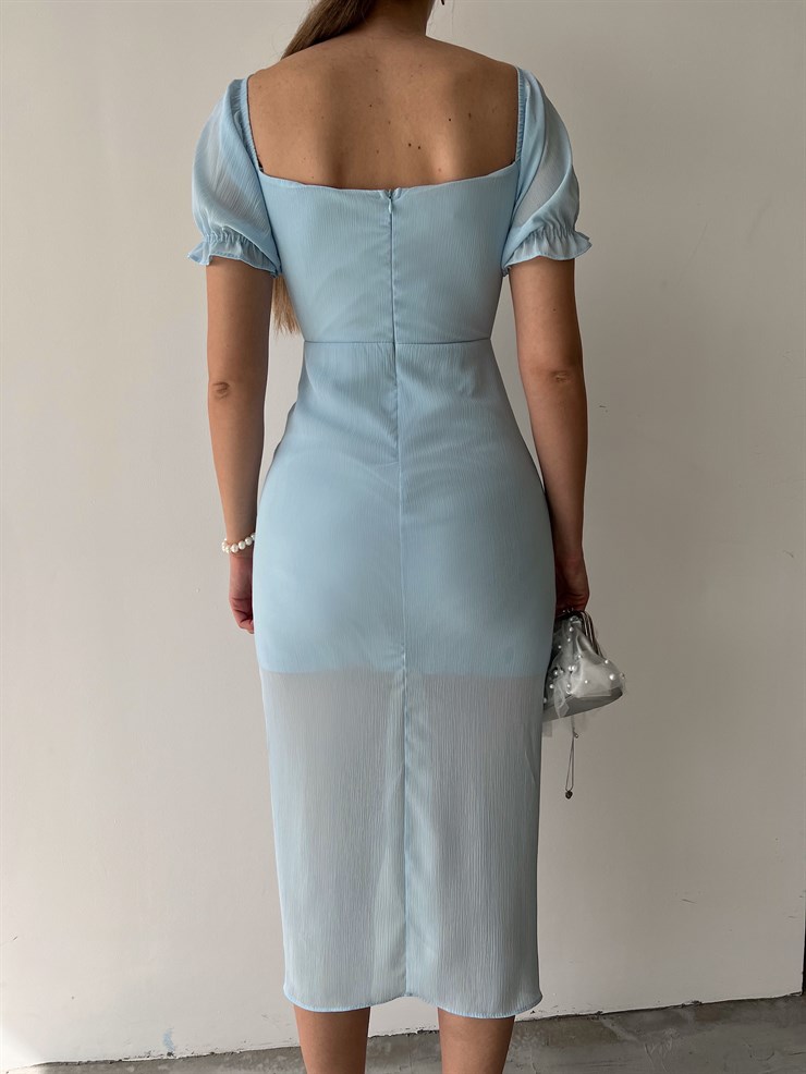 Midi Boy Drapeli Göğüs Kuplu Yırtmaçlı Maggie Kadın Mavi Elbise 22Y000247