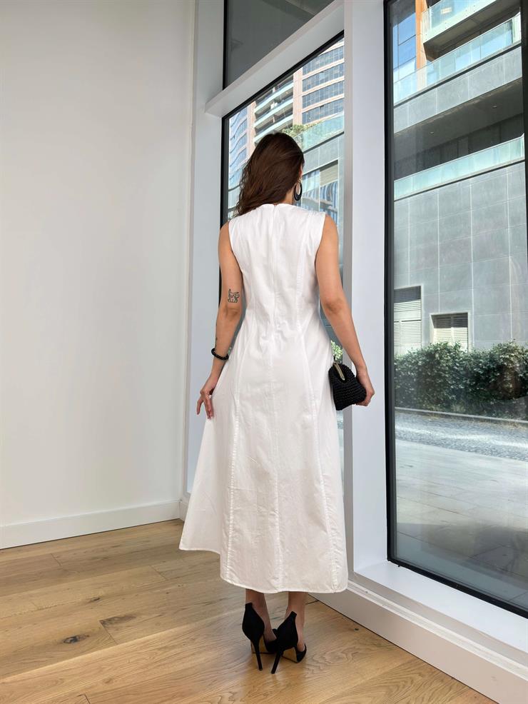 Kolsuz Önü Çapraz Detaylı Miguel Kadın Beyaz Elbise 24Y668