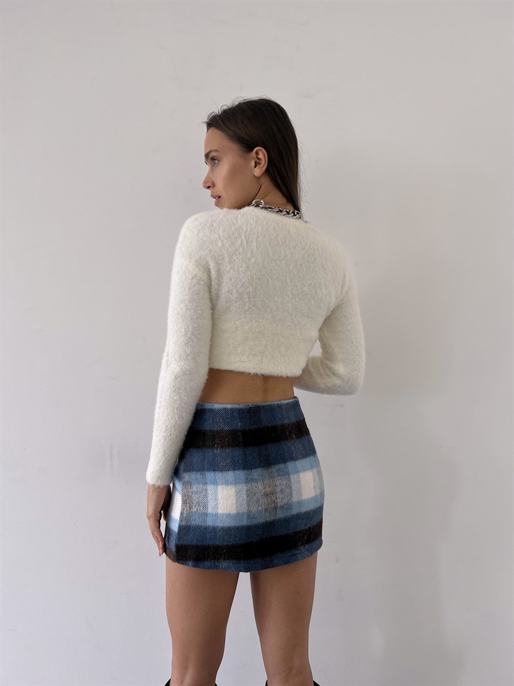 Desenli Ön Fermuar Kapamalı Mikael Kadın Kısa İndigo Etek 23K000285