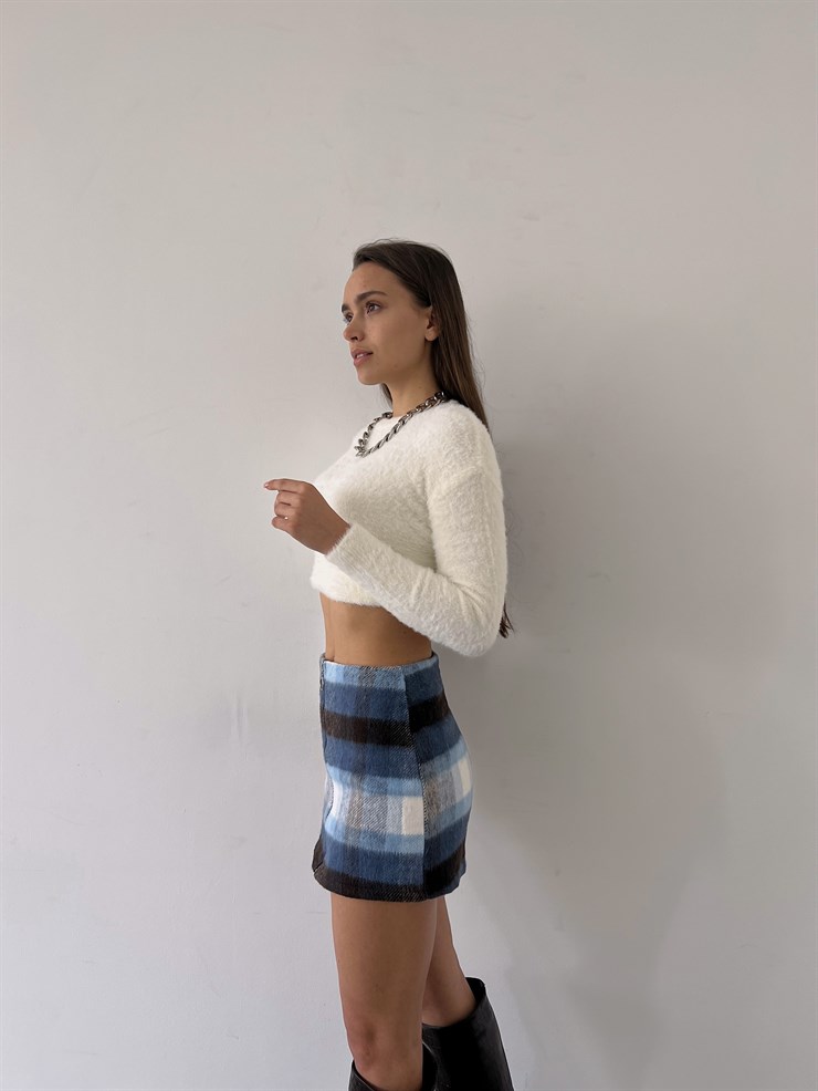 Desenli Ön Fermuar Kapamalı Mikael Kadın Kısa İndigo Etek 23K000285