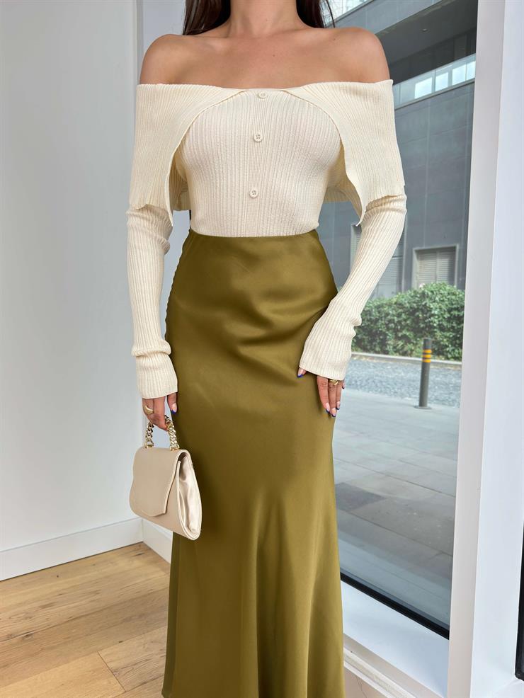 Saten Milovan Haki Kadın Etek 25K203