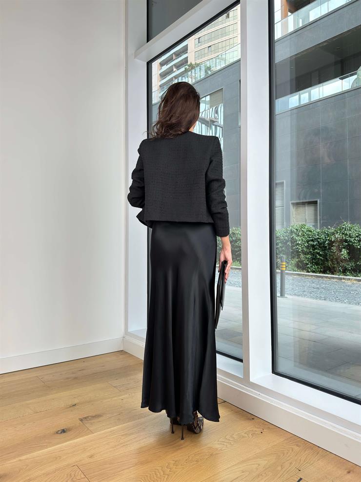 Saten Milovan Siyah Kadın Etek 25K203