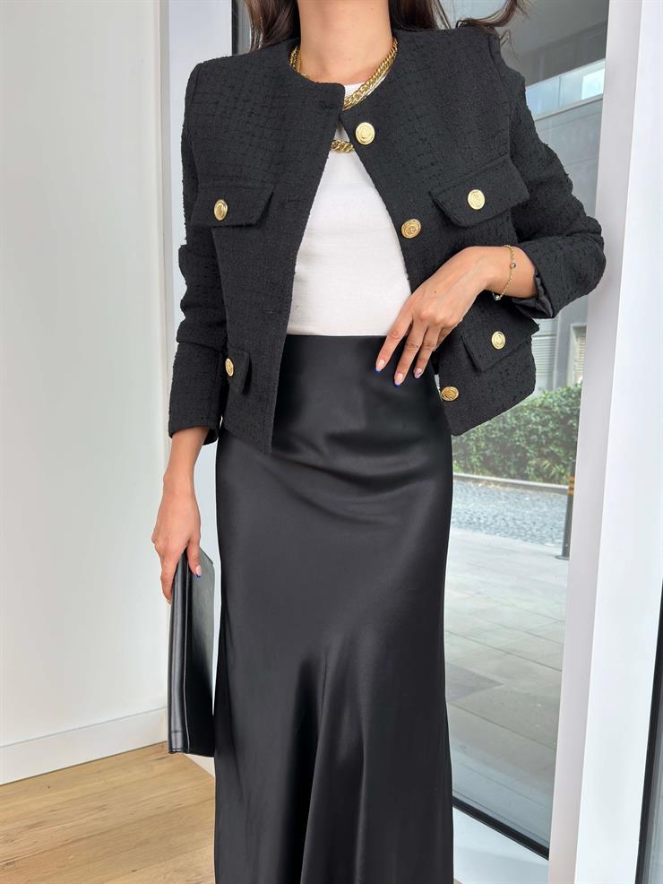 Saten Milovan Siyah Kadın Etek 25K203