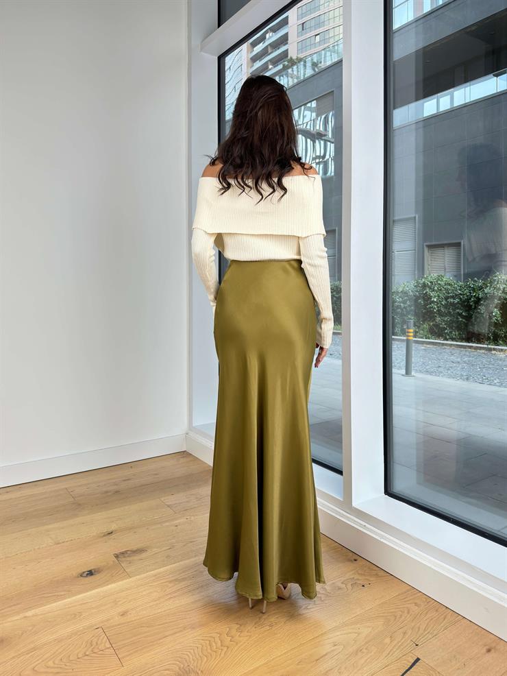 Saten Milovan Haki Kadın Etek 25K203