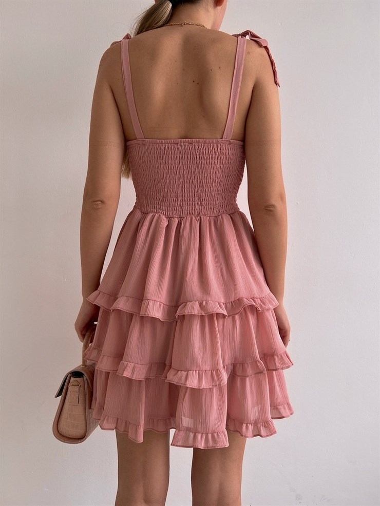 Mini Ayarlanabilir Askı Fırfırlı Grazia Kadın Pudra Elbise 22K000536