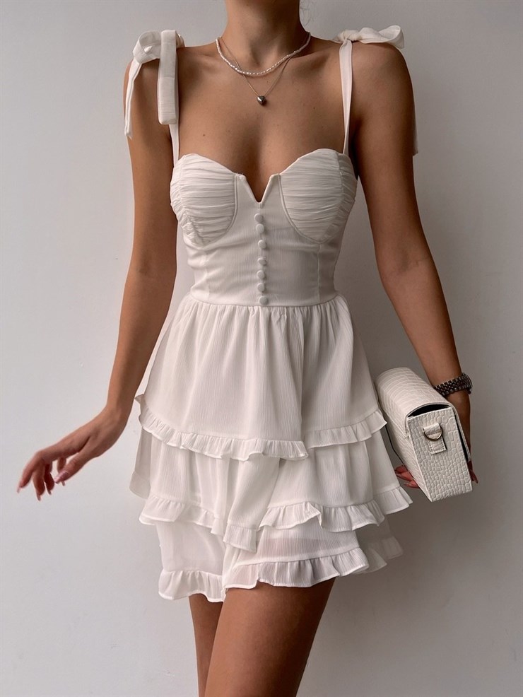 Mini Ayarlanabilir Askı Fırfırlı Grazia Kadın Beyaz Elbise 22K000536