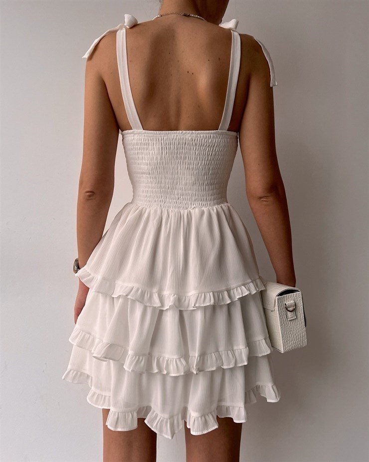 Mini Ayarlanabilir Askı Fırfırlı Grazia Kadın Beyaz Elbise 22K000536