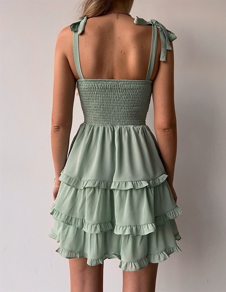 Mini Ayarlanabilir Askı Fırfırlı Grazia Kadın Yeşil Elbise 22K000536