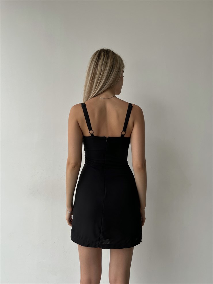 Mini Boy Askılı Göğüs Çevresi Taş Detaylı Avila Kadın Siyah Elbise 22Y000451