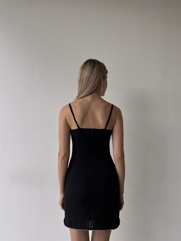 Mini Boy Etek Ve Göğüs Çevresi Taş Detay Jalyn Kadın Siyah Elbise 22Y000297