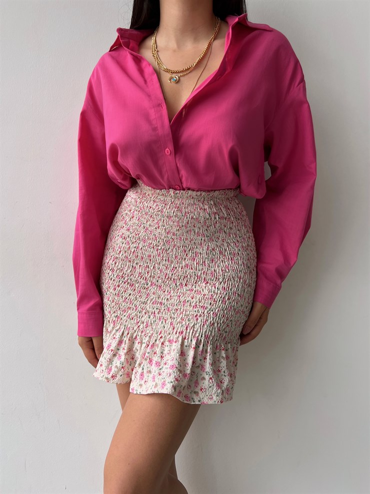 Mini Çiçek Desenli Gipeli Etek Ucu Volanlı Maso Kadın Ekru Etek 22Y000462