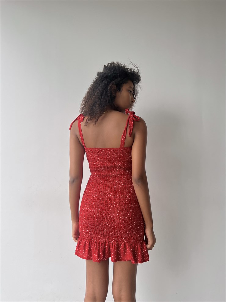 Mini Puntiyeli Ayarlanabilir Askılı Gipeli Manno Kadın Kırmızı Elbise 22Y000461