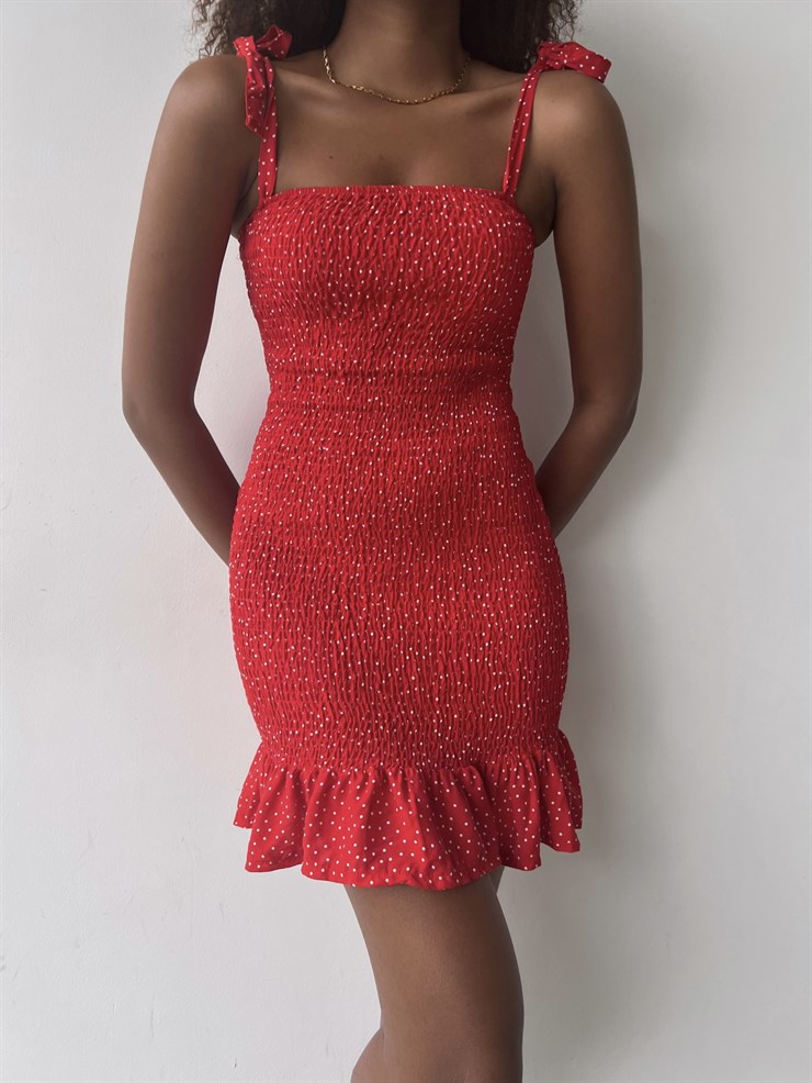 Mini Puntiyeli Ayarlanabilir Askılı Gipeli Manno Kadın Kırmızı Elbise 22Y000461