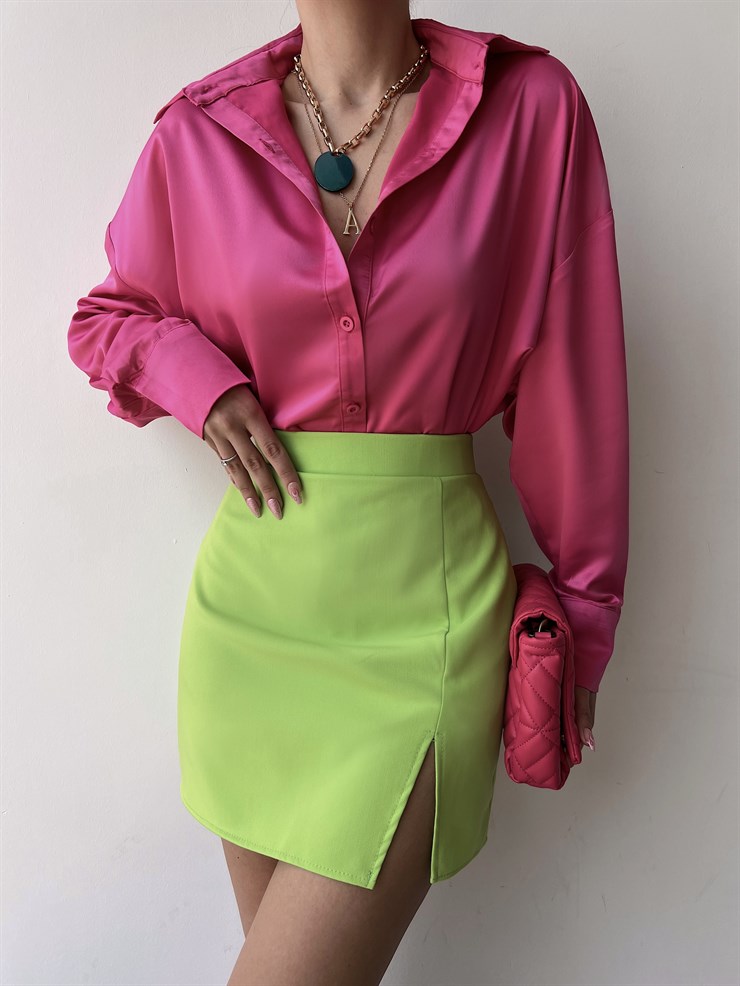 Mini Yüksek Bel Önden Yırtmaçlı Philip Kadın Yeşil Etek 22Y000149