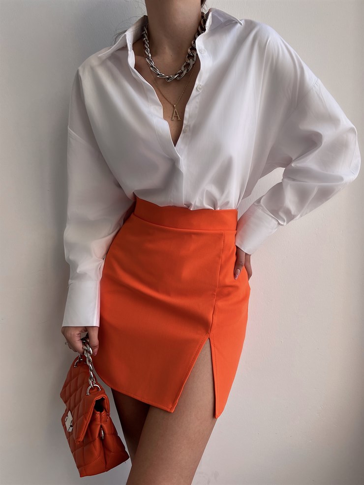 Mini Yüksek Bel Önden Yırtmaçlı Philip Kadın Turuncu Etek 22Y000149