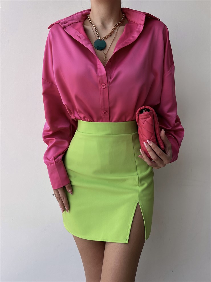 Mini Yüksek Bel Önden Yırtmaçlı Philip Kadın Yeşil Etek 22Y000149