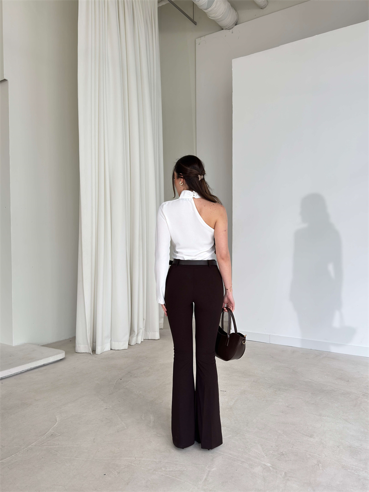 Kemerli Yüksek Bel Miran Kahve Kadın Pantolon 26Y099