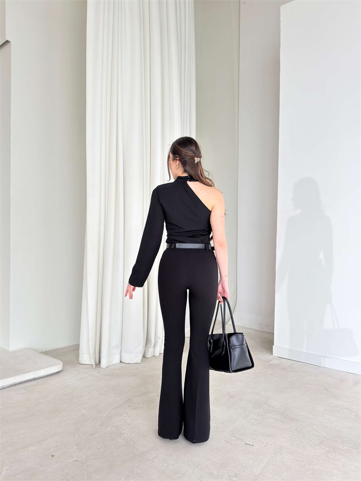 Kemerli Yüksek Bel Miran Siyah Kadın Pantolon 26Y099