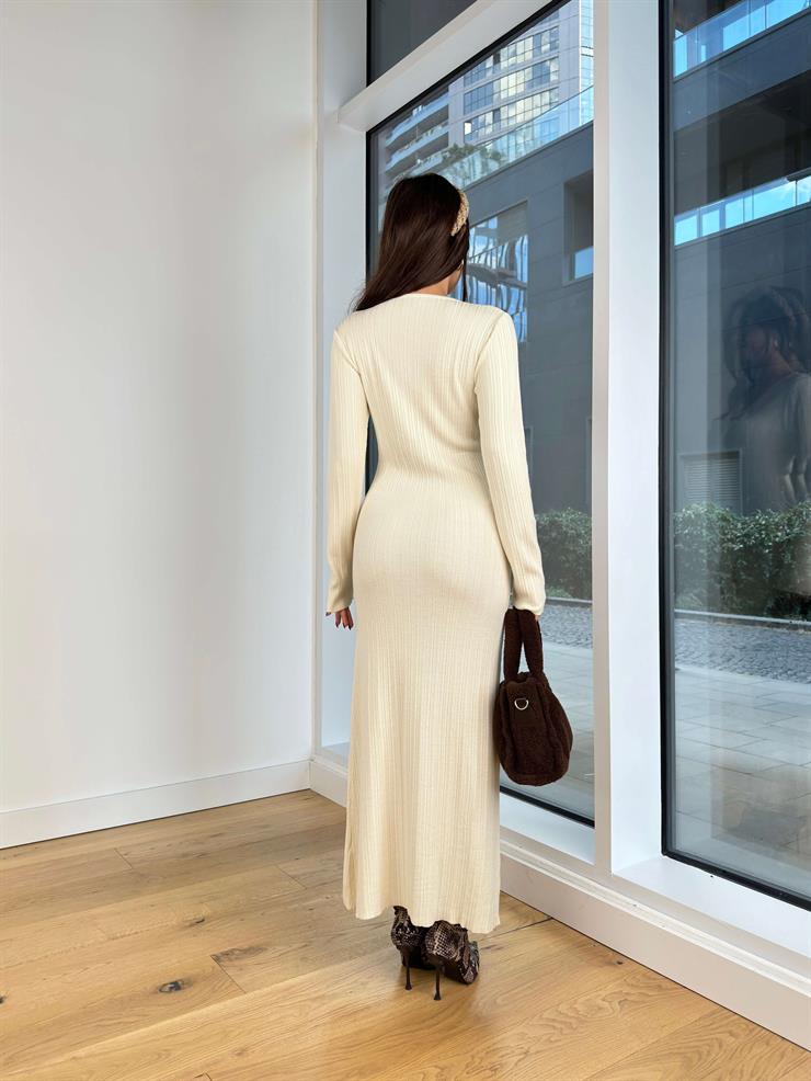 V Yaka Uzun Kol Mirka Taş Kadın Triko Elbise 25K227