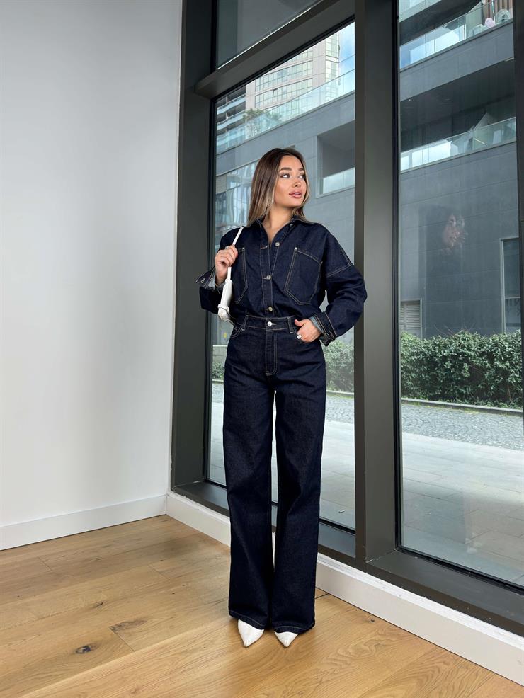 Yüksek Bel Mistral Mavi Kadın Bol Paça Jean 25Y028