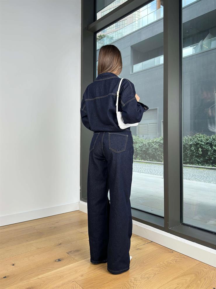 Yüksek Bel Mistral Mavi Kadın Bol Paça Jean 25Y028