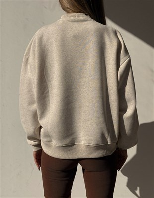 Monaco Yazılı Dik Yaka Kadın Bej Renk Sweat 22K000211