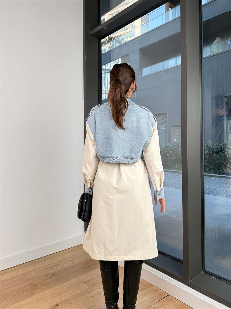 Kot Detaylı Beli Kuşaklı Monty Kadın Taş Trençkot 24Y107