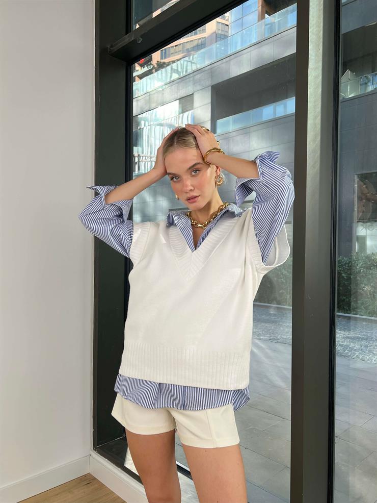 V Yaka Motıon Kadın Ekru Triko Suveter 24k000187