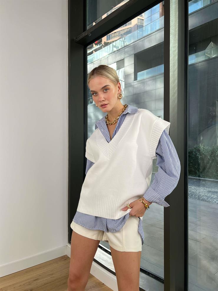 V Yaka Motıon Kadın Ekru Triko Suveter 24k000187