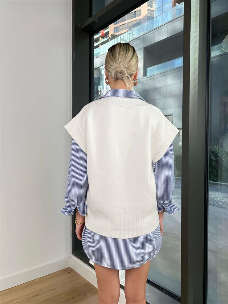 V Yaka Motıon Kadın Ekru Triko Suveter 24k000187