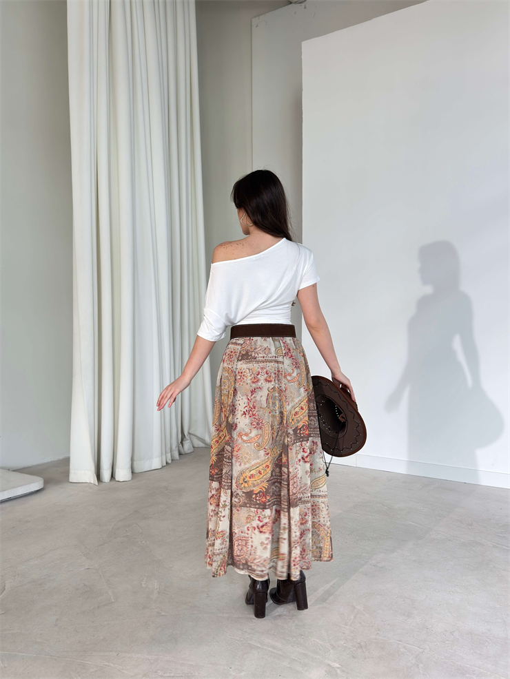 Düşük Omuz Yandan Drapeli Moven Ekru Kadın Bluz 26Y074