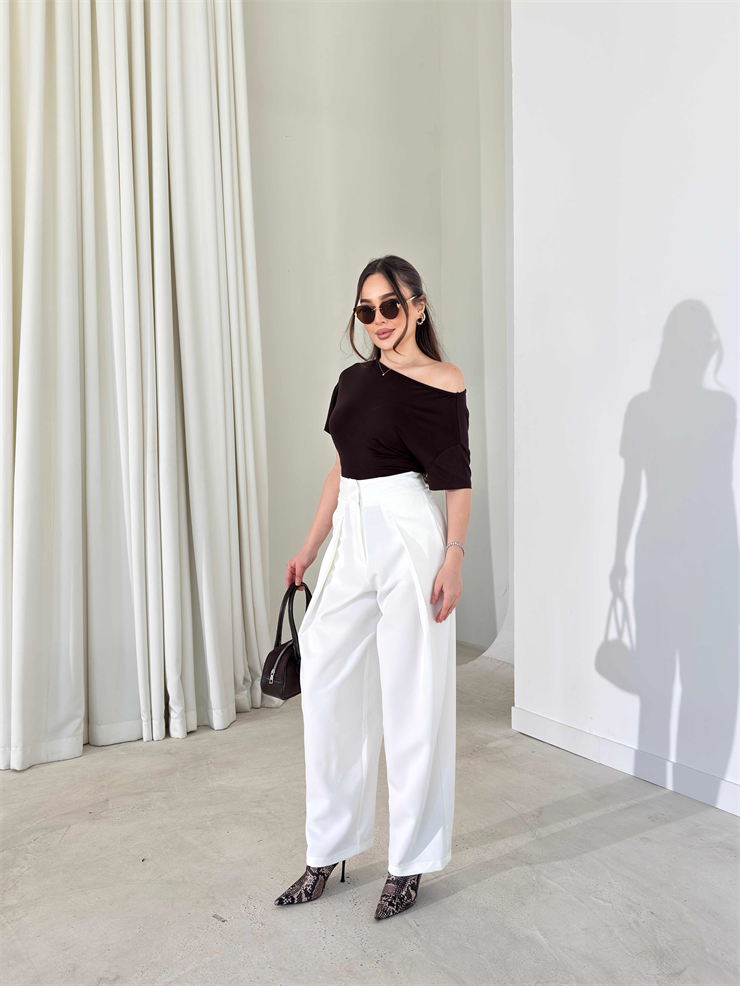 Düşük Omuz Yandan Drapeli Moven Kahve Kadın Bluz 26Y074