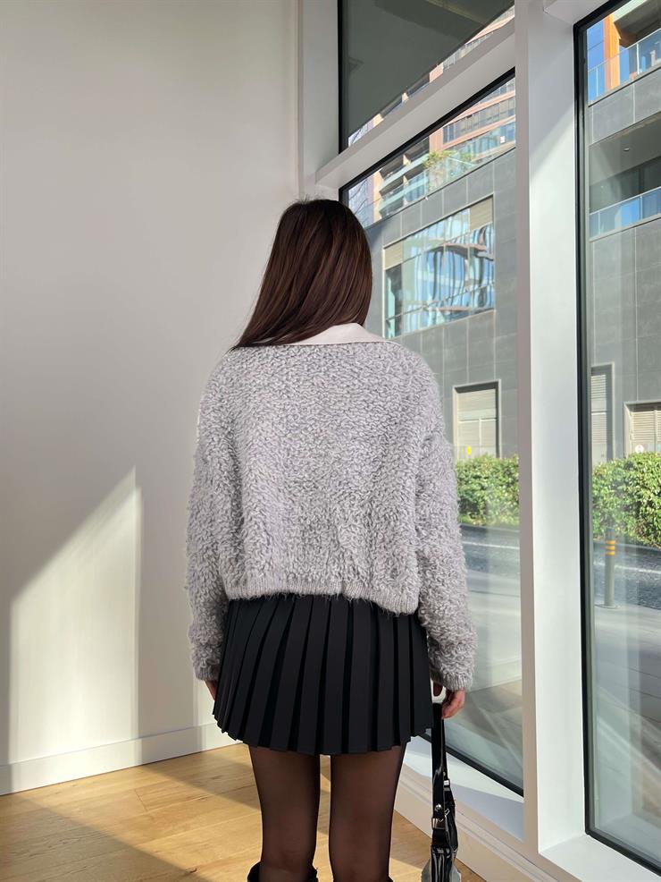 İnci Düğmeli Püsküllü Naonka Gri Kadın Hırka 25K321