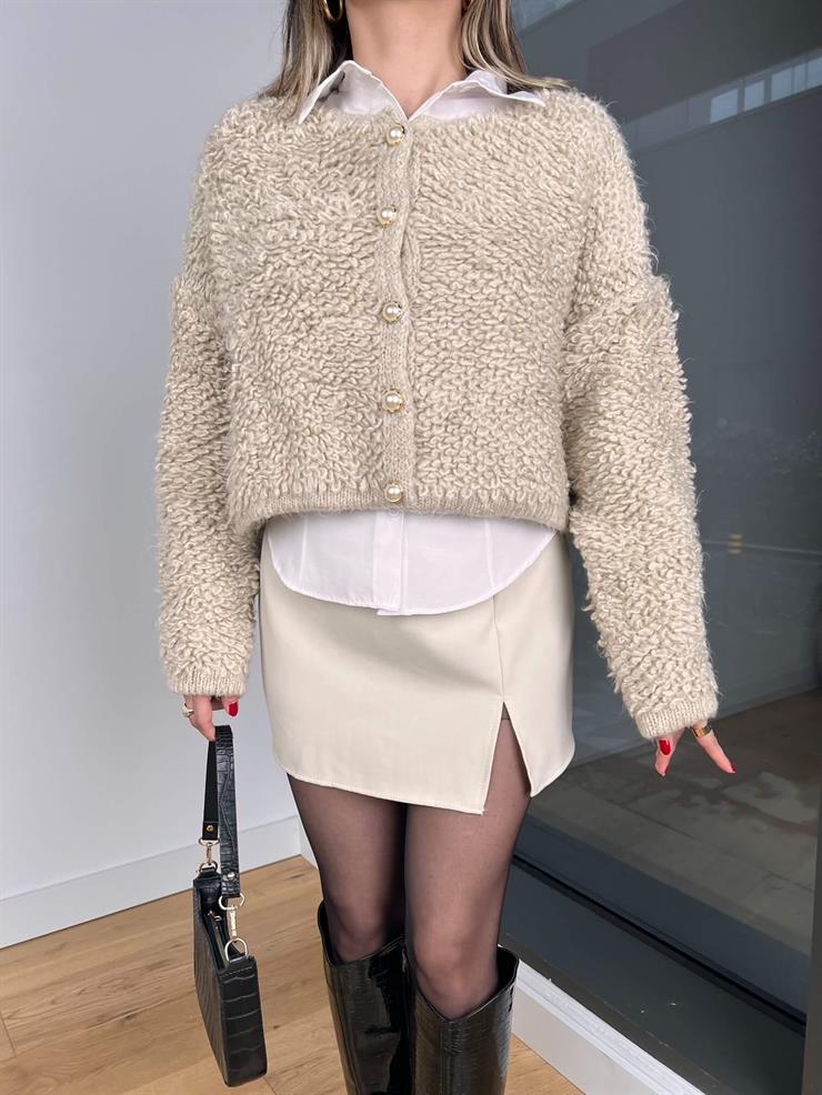 İnci Düğmeli Püsküllü Naonka Taş Kadın Hırka 25K321