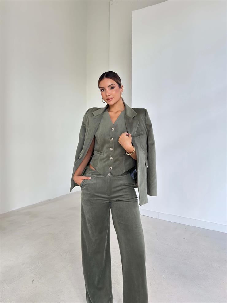 Kruvaze Yaka Yanı Kapalı Cep Detaylı Kadife Narden Mint Kadın Ceket 26K035