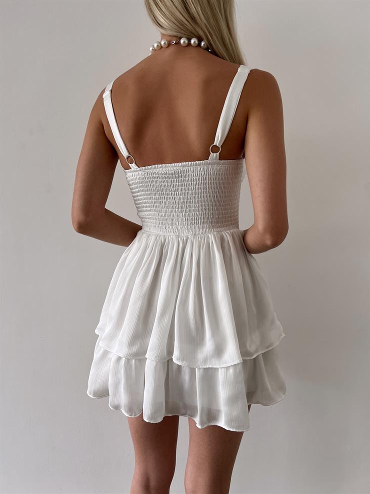 Askılı Korse Görünümlü Önü Düğme Detaylı Natureza Kadın Beyaz Mini Elbise 23Y000254