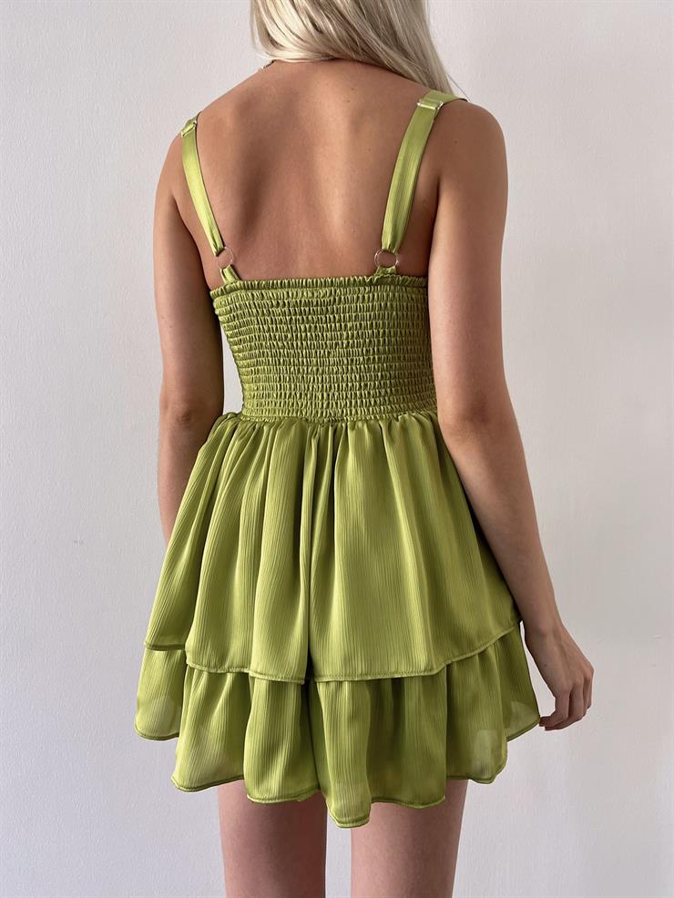 Askılı Korse Görünümlü Önü Düğme Detaylı Natureza Kadın Yeşil Mini Elbise 23Y000254