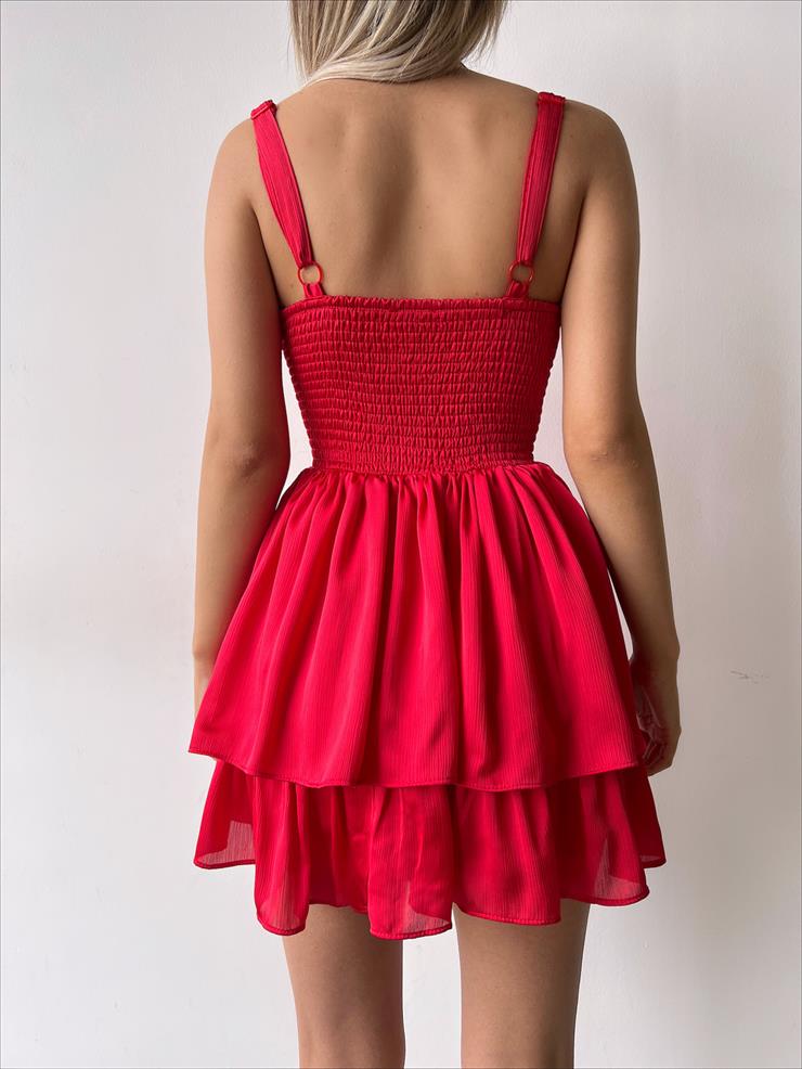 Askılı Korse Görünümlü Önü Düğme Detaylı Natureza Kadın Kırmızı Mini Elbise 23Y000254