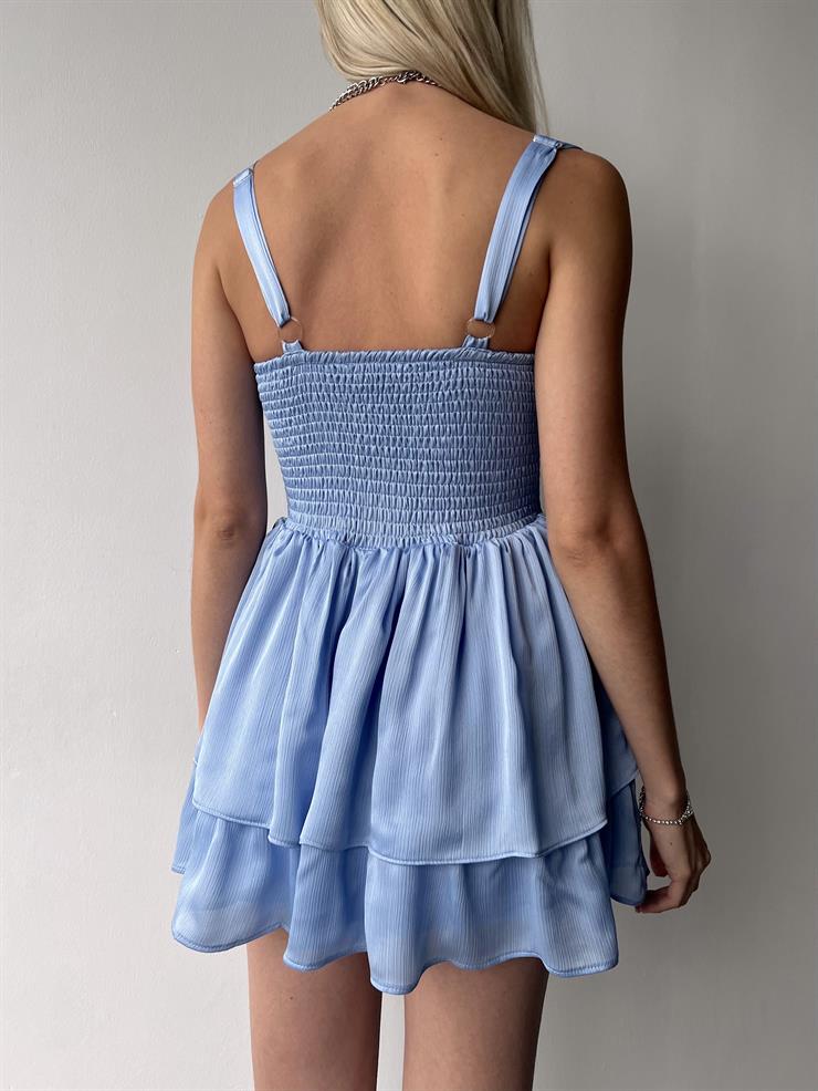 Askılı Korse Görünümlü Önü Düğme Detaylı Natureza Kadın Mavi Mini Elbise 23Y000254